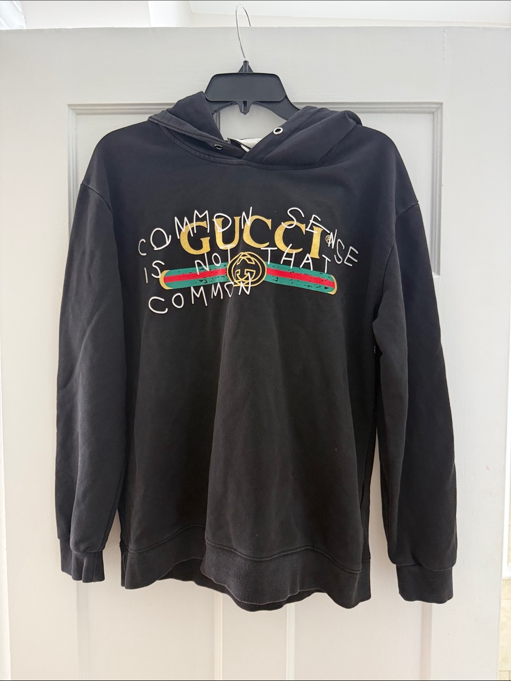 Black Hoodie with Green & Red Stripe and Gold Logo